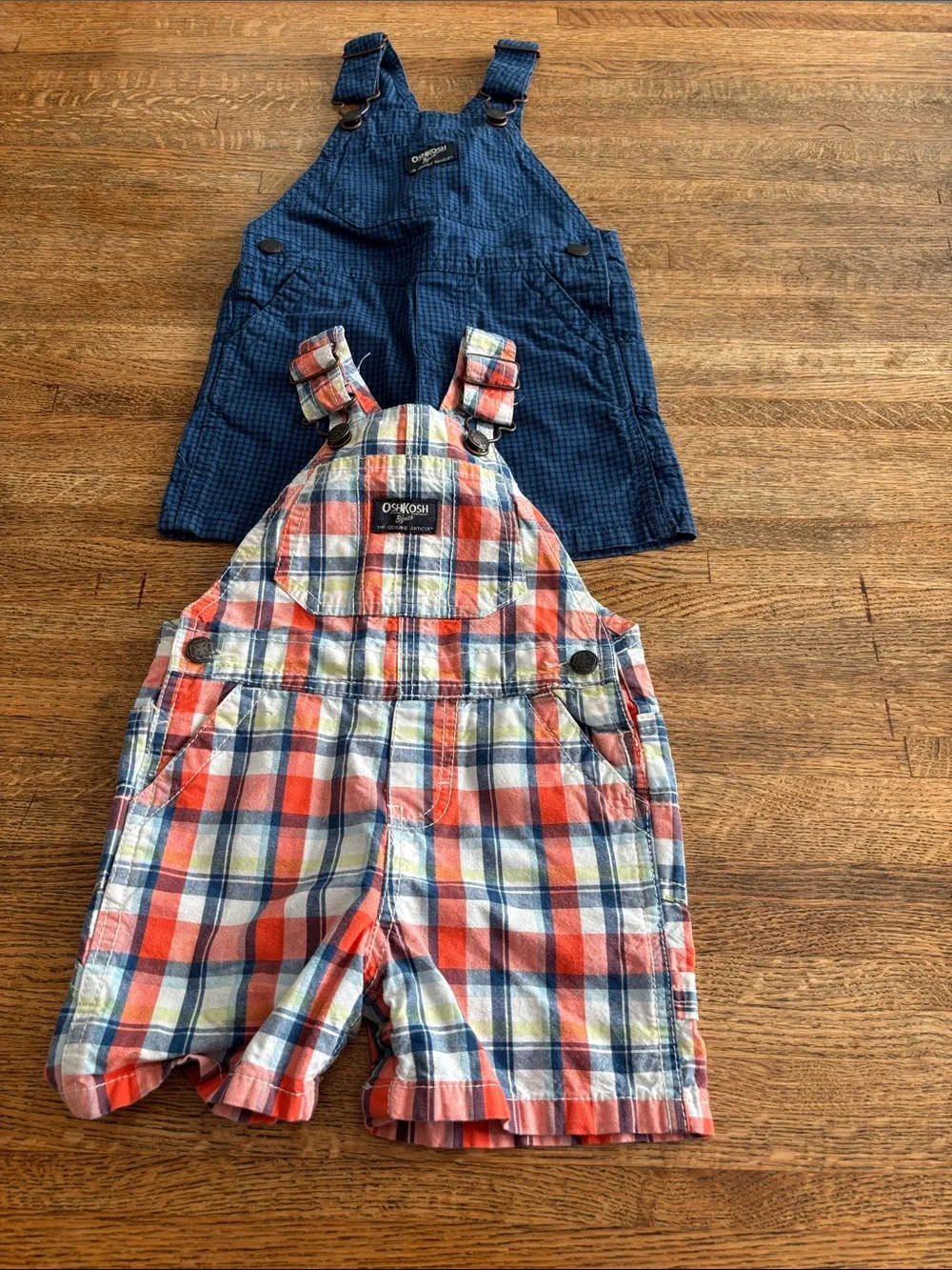 OshKosh B'gosh Plaid and Checkered Overall Shorts size 12 M Great Condition!